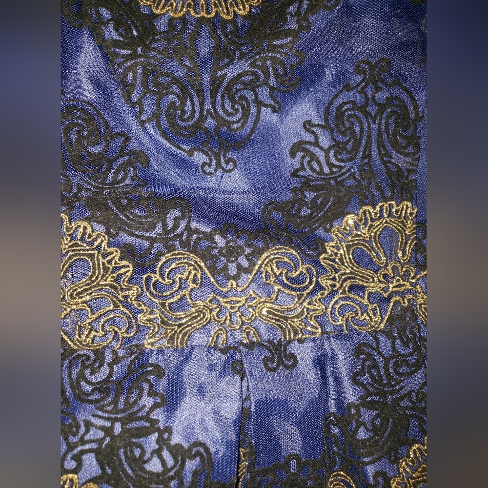 Studio One Navy Blue Dress w/ Black & Gold Embroidered Lace Overlay (Size 6) - Picture 5 of 16